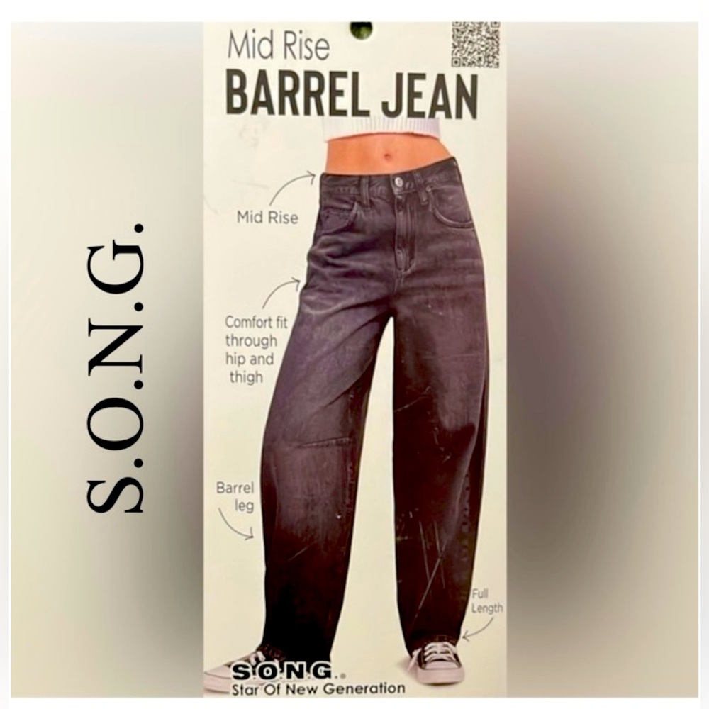 SONG Washed black barrel Mid rise jeans Sz 31 NWT